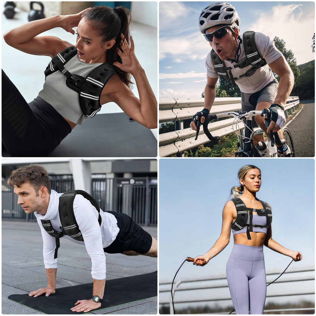 Zeerun Weighted Vest for Women & Men with Reflective Stripe and Adjustable Buckle, Comfortable & Durable Rucking Vest for Walking, Running & Strength Training, 10LBS-Black