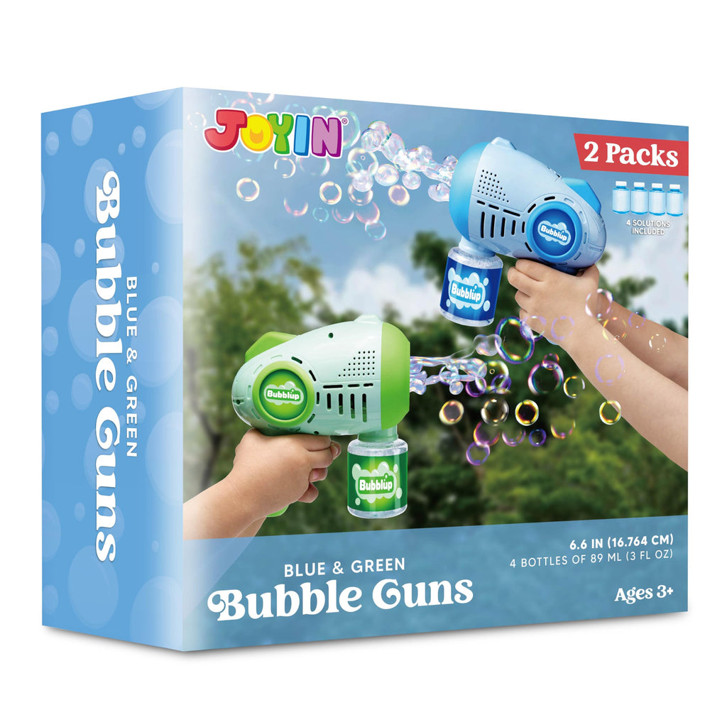 JOYIN 2 Kids Bubble Guns with 4 Bottles Solution, Automatic Bubble Machine Gun with 8 Holes for Kids, Adults, Summer Toys, Easter Basket Stuffers, Birthday Gift, Party Favors