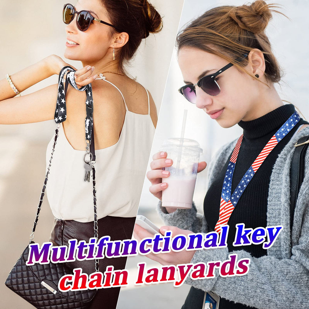 Outus 8 Pieces Patriotic Key Lanyards 4th of July 250th Anniversary Independence Day with American Flag Design for ID Cards Keys Badge Holders Multi Color Neck Straps for Office and Holiday