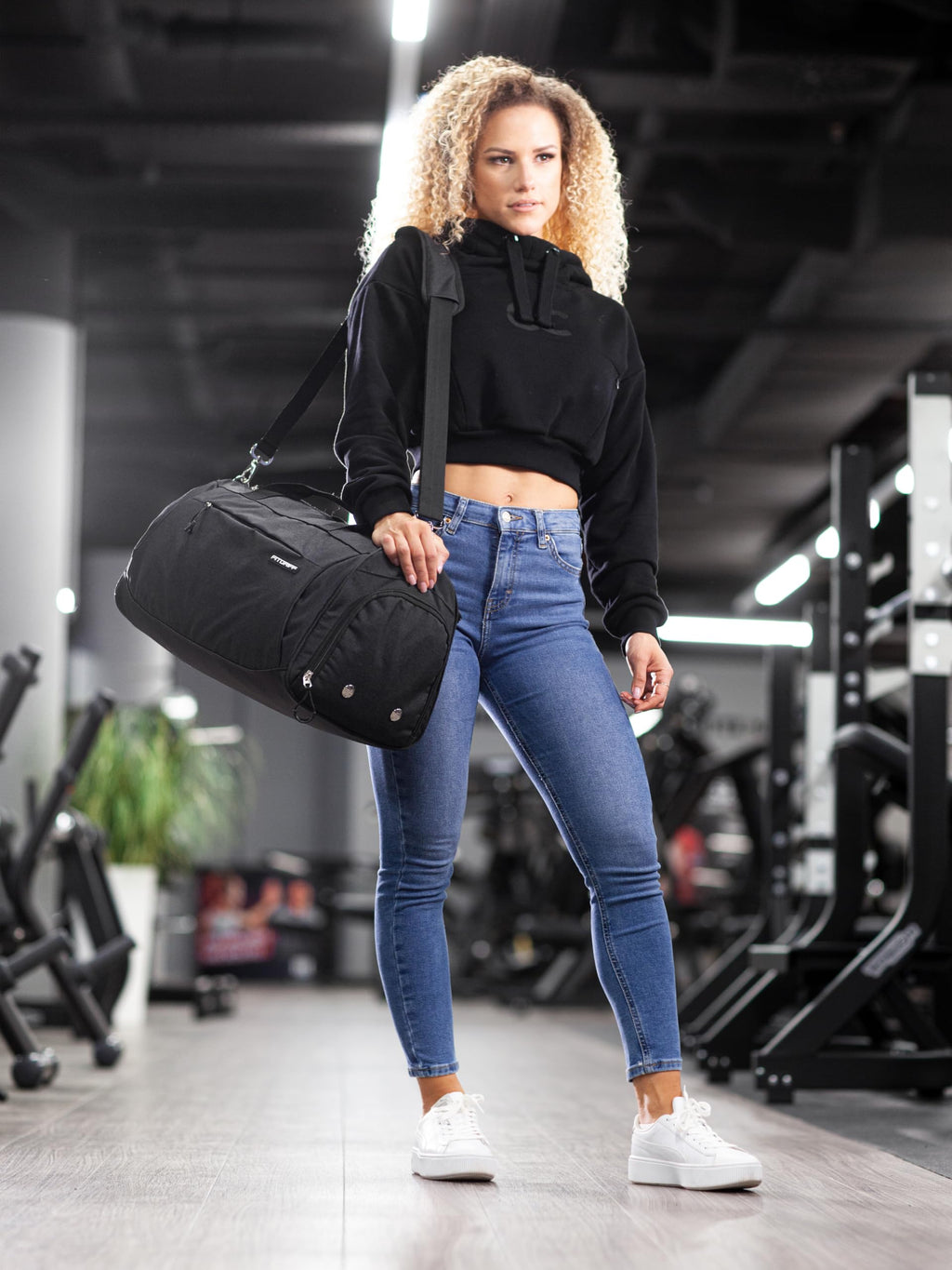 Fitgriff® Gym Bag for Men & Women with Shoe & Wet Compartment - Duffle Bag for Travel, Sports, Fitness & Workout (Full Black, 23 x 12 x 12″ (Medium))