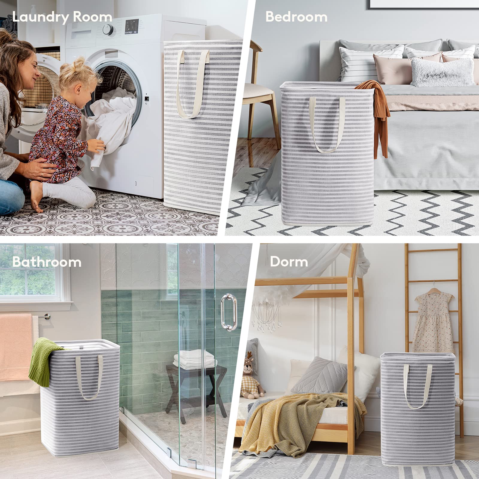 Lifewit 2 Pack Laundry Hamper Large Collapsible Laundry Baskets, Freestanding Waterproof Clothes Hamper with Easy Carry Handles in Laundry Room Bedroom Bathroom College Dorm, Grey, 2 x 80L