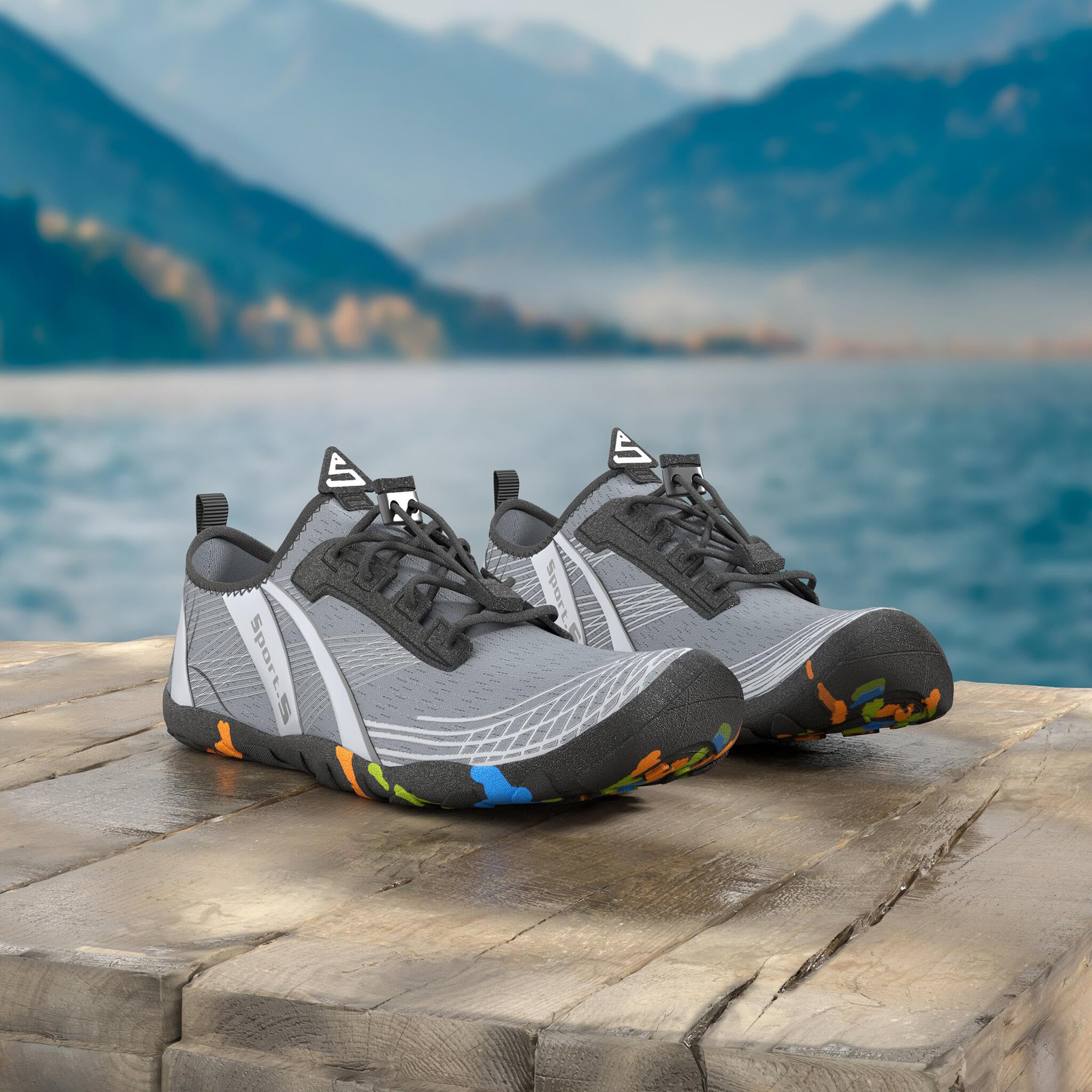 WateLves Water Shoes Mens Womens Beach Swim Shoes Quick-Dry Aqua Socks Pool Shoes for Surf Yoga Water Aerobics (C/Light Gray, 43)