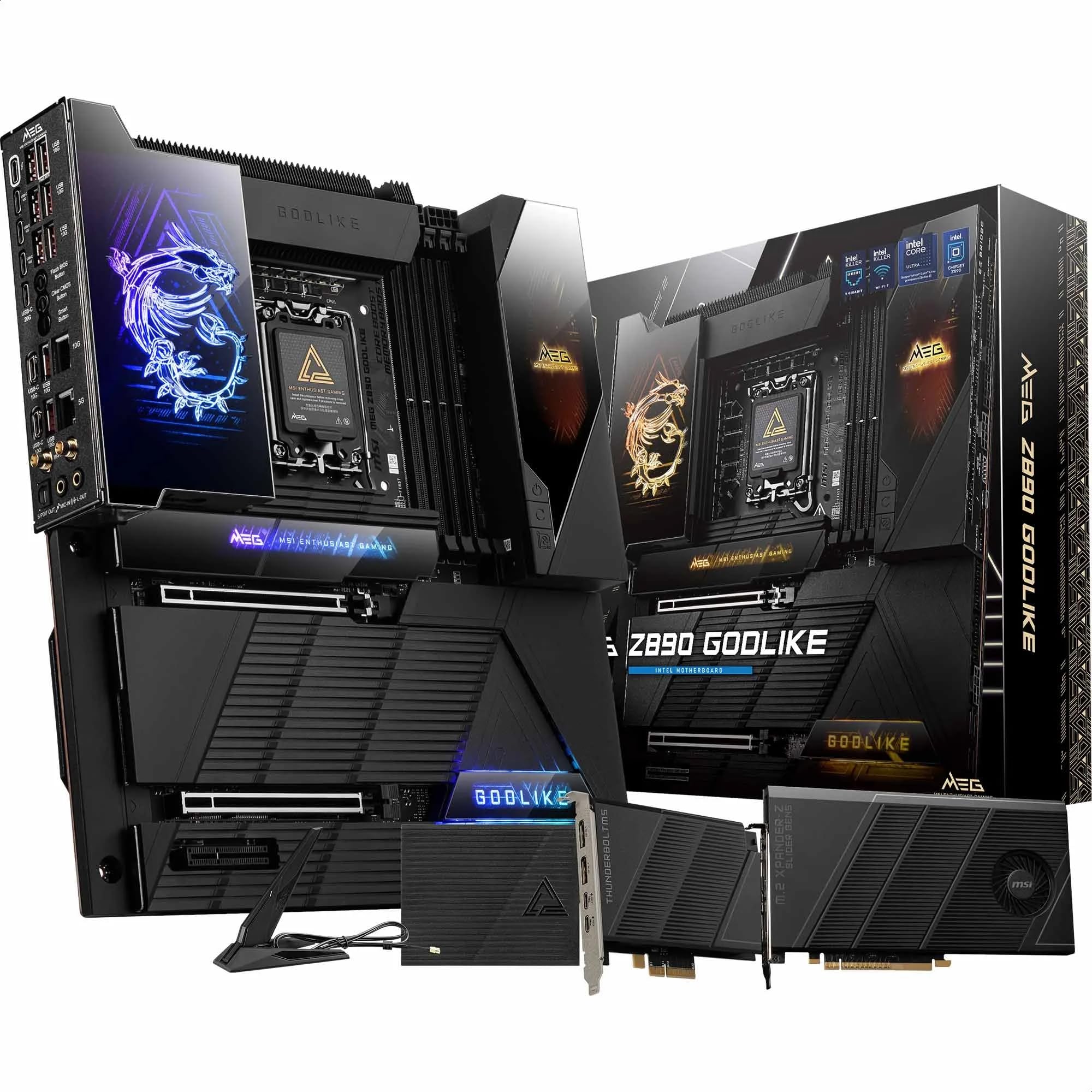 MSI MEG Z890 GODLIKE, E-ATX - Supports Intel Core Ultra Processors (Series 2), LGA 1851 - Dynamic Dashboard III, EZ Slide M.2, DDR5 (9200+ MT/s OC), M.2 & PCIe 5.0, Thunderbolt 5, Wi-Fi 7, 10G LAN