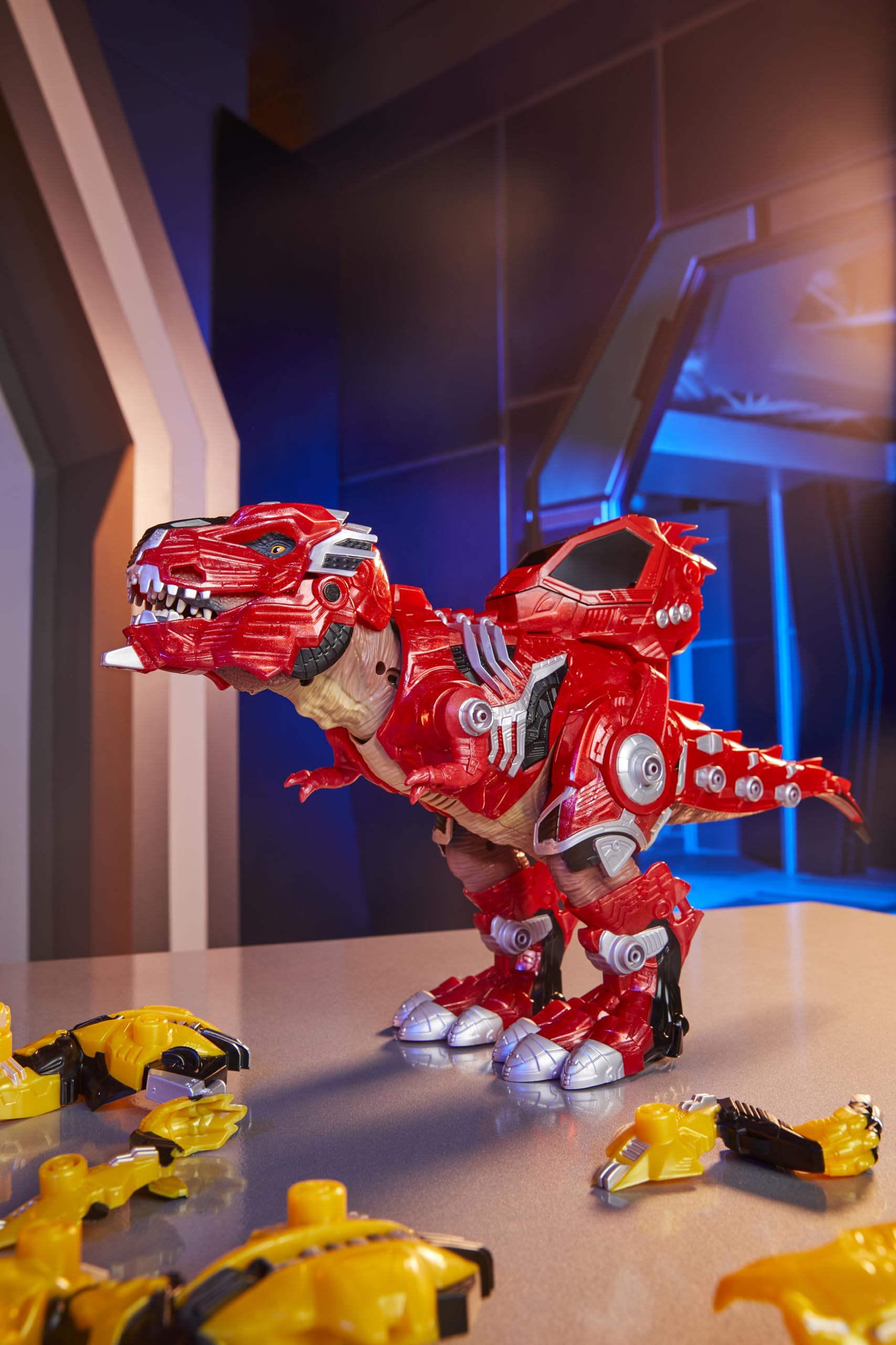Armorsaurs Armor-Up T-Rex Dinosaur Ajax Toy Figure with 7 Removable Armor Pieces, Tail-Triggered Chomp, Pilot Pod Compatible, 8.7" Hx17.9 L, Kids, Boys, Girls, Ages 6+