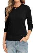 QUALFORT Women's Sweater Crewneck Sweater Pullover Black Knitted Jumper Tops Large