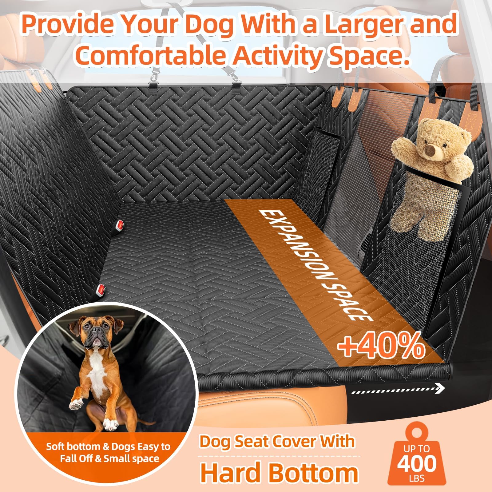 LEHNI Back Seat Extender for Dogs,Hard Bottom Car Seat Cover for Dogs with Mesh Window,Waterproof Backseat Pet Cover Hard Bottom-Dog Car Seat Cover for Back Seat Dog Hammock for Car/SUV