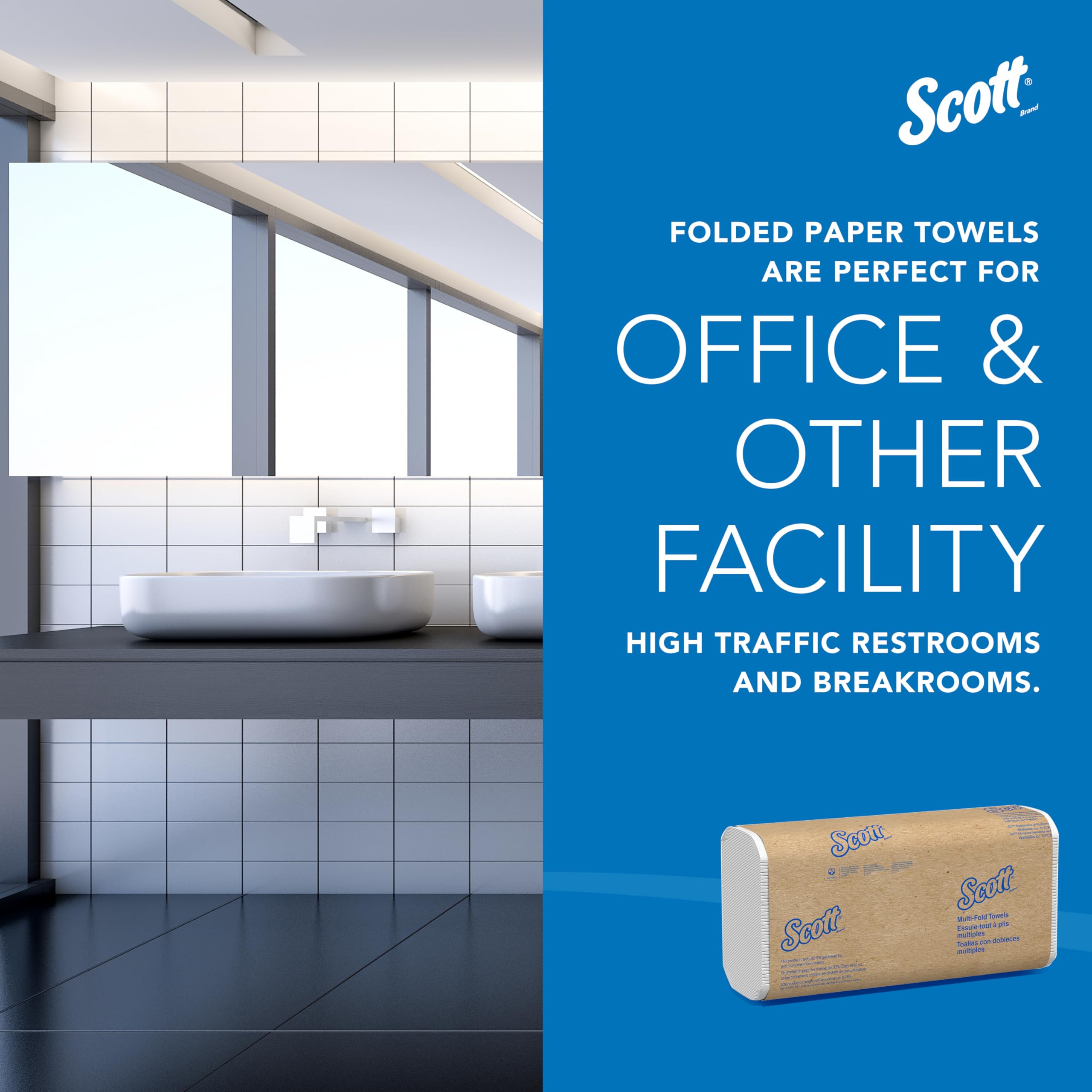 Scott Professional Universal Multifold Paper Towels, Bulk (58091), Absorbency Pockets, White, 9.2"x9.4" Towel, White, Compressed, Compact (250 Sheets/Pack, 12 Packs/Case, 3,000 Sheet Total)