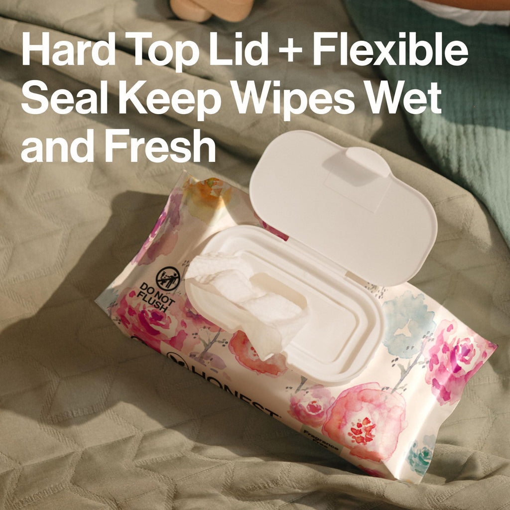 The Honest Company Baby Wipes for Sensitive Skin, Hypoallergenic, Fragrance-Free, Multi-Use, Rose Blossom Design, 576 Count (6 Packs of 96)