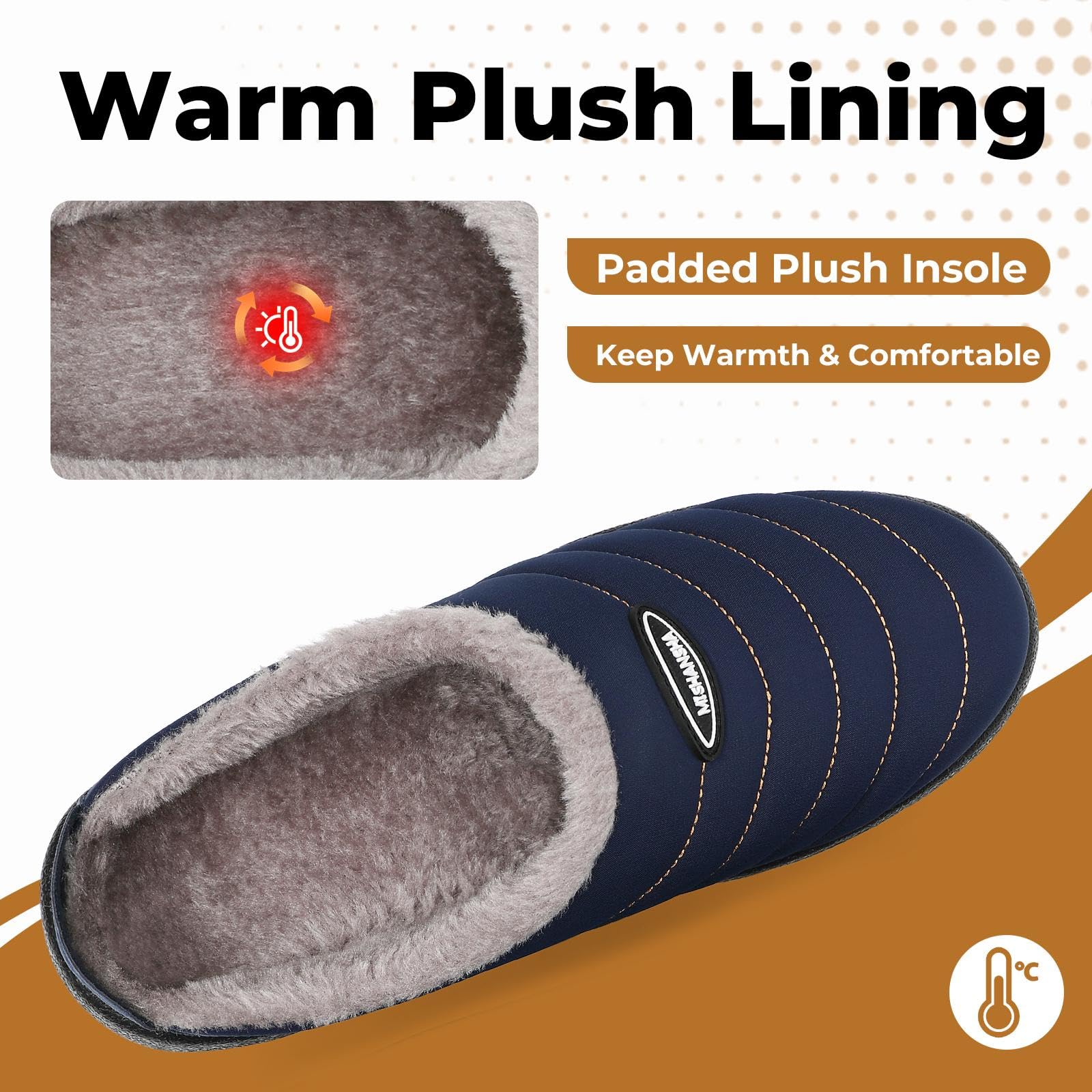 Mishansha Mens Womens House Slippers Warm Fur Lined Winter House Shoes Slip on Cozy Indoor Outdoor Slipper Dark Blue Size 8.5 Women/6.5 Men