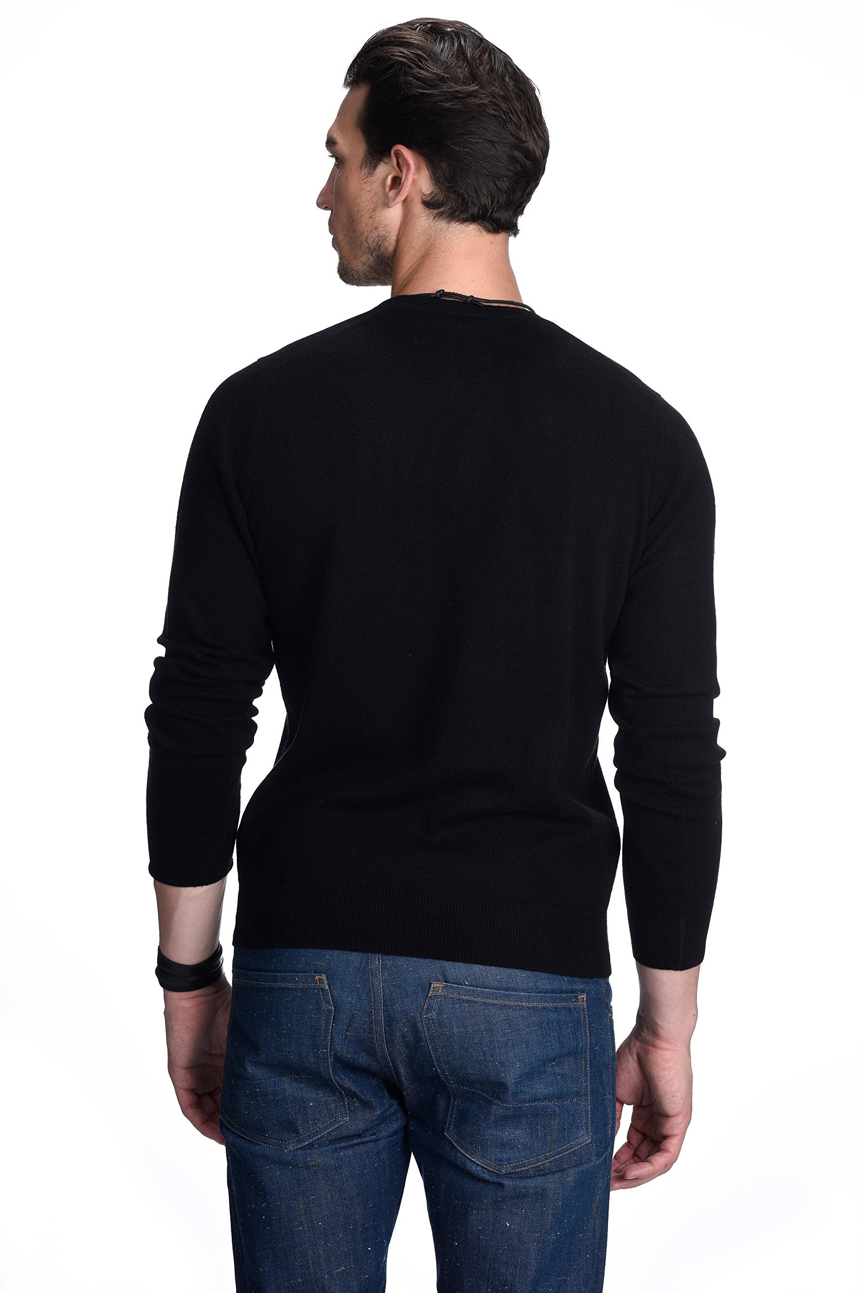 State Cashmere Men's Essential Crewneck Sweater 100% Pure Cashmere Classic Long Sleeve Pullover (Black, Large)