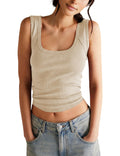 Springrain Women's Sleeveless Scoop Neck Ribbed Tank Tops Lightweight Fitted Cami Tee Shirts(Apricot-XS)