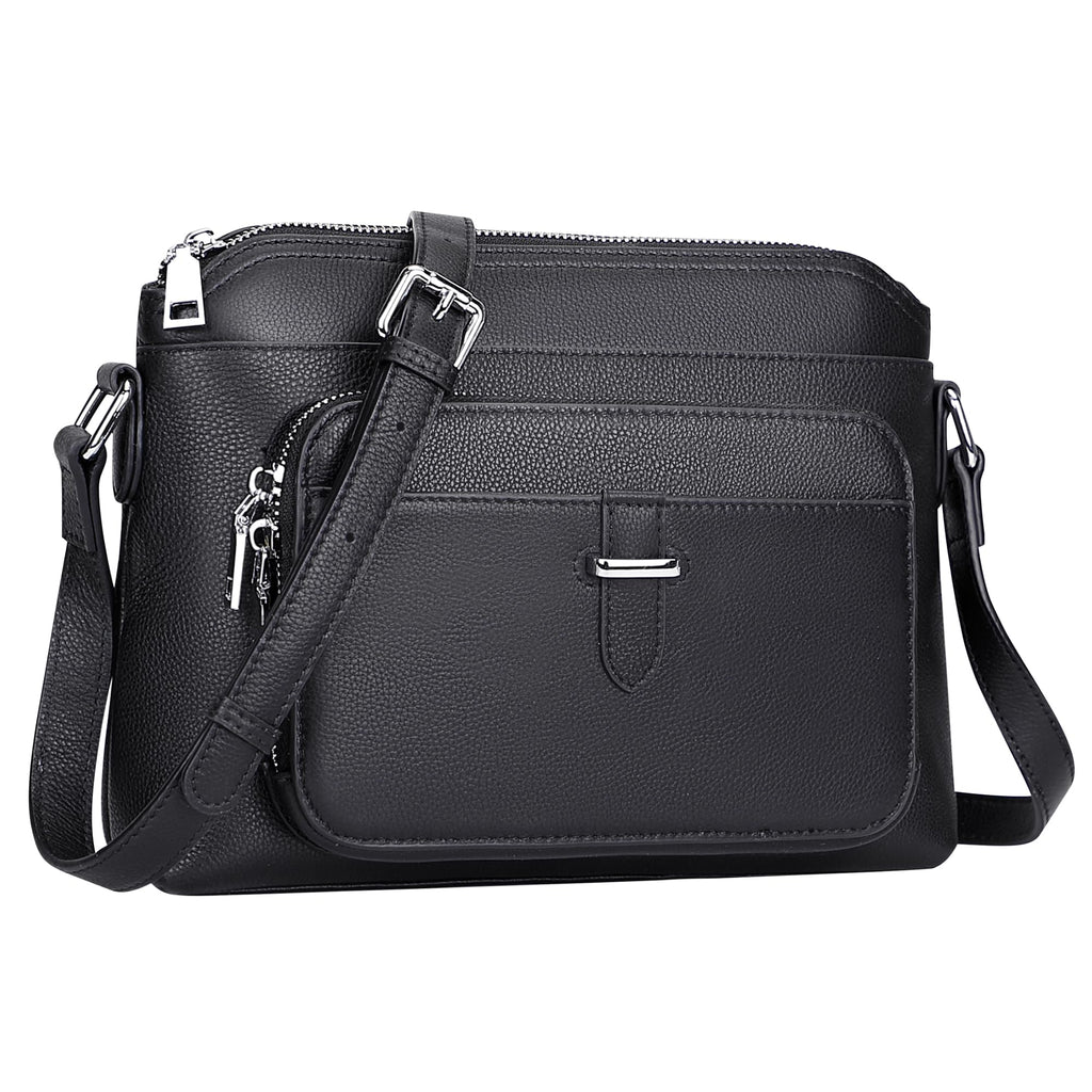 Over Earth Genuine Leather Crossbody Bags for Women Small Ladies Handbags and Purses with Card Slots(O205E Black)