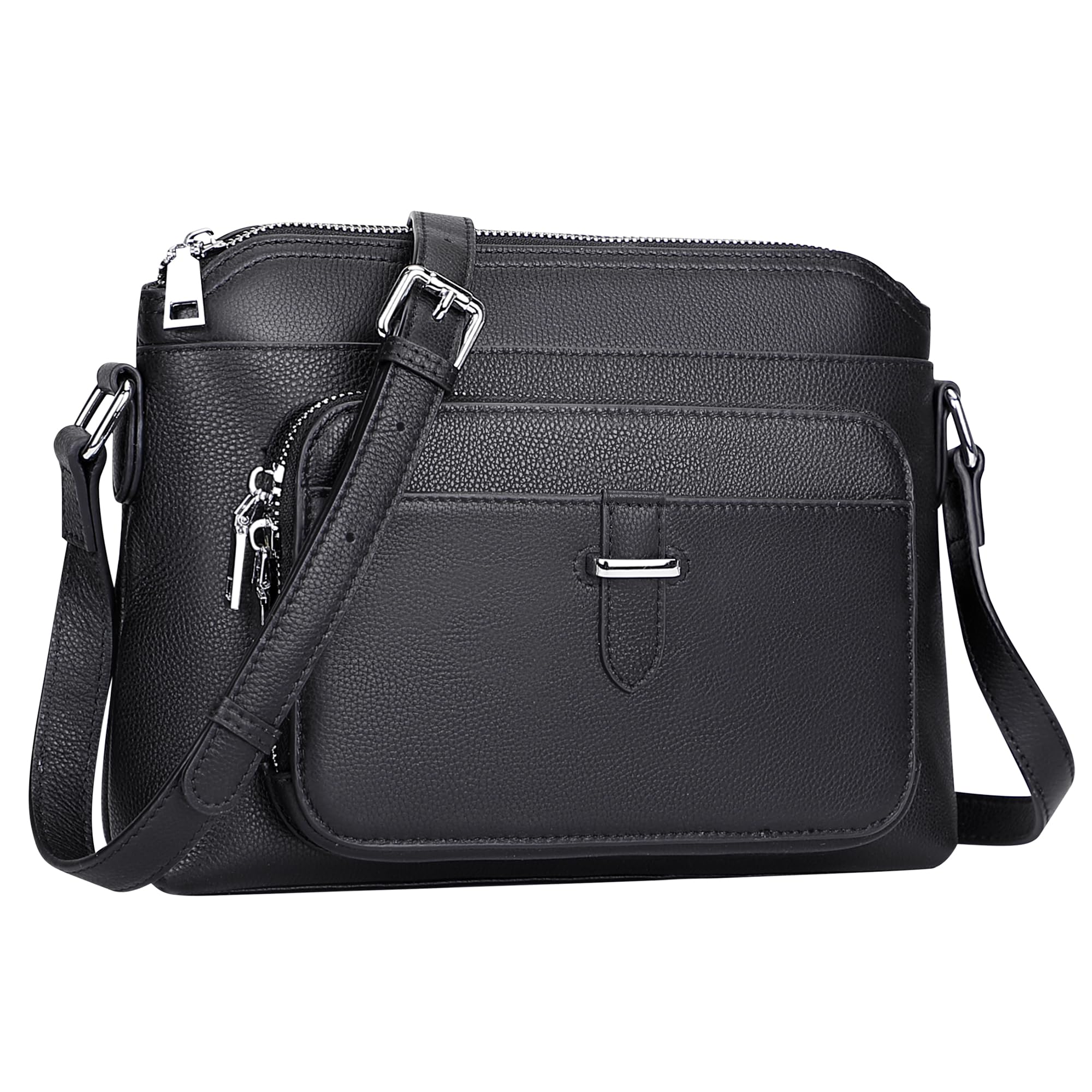 Over Earth Genuine Leather Crossbody Bags for Women Small Ladies Handbags and Purses with Card Slots(O205E Black)