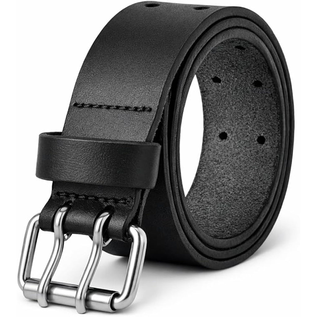 PBF Belts for Men - Double Prong 38mm Full Grain Wide Leather belt for men - Heavy Duty, Crack & Peel & Nickel Free, Adjustable & Comfortable (For Waist 58" - 62", Black)