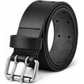 PBF Belts for Men - Double Prong 38mm Full Grain Wide Leather belt for men - Heavy Duty, Crack & Peel & Nickel Free, Adjustable & Comfortable (For Waist 58" - 62", Black)