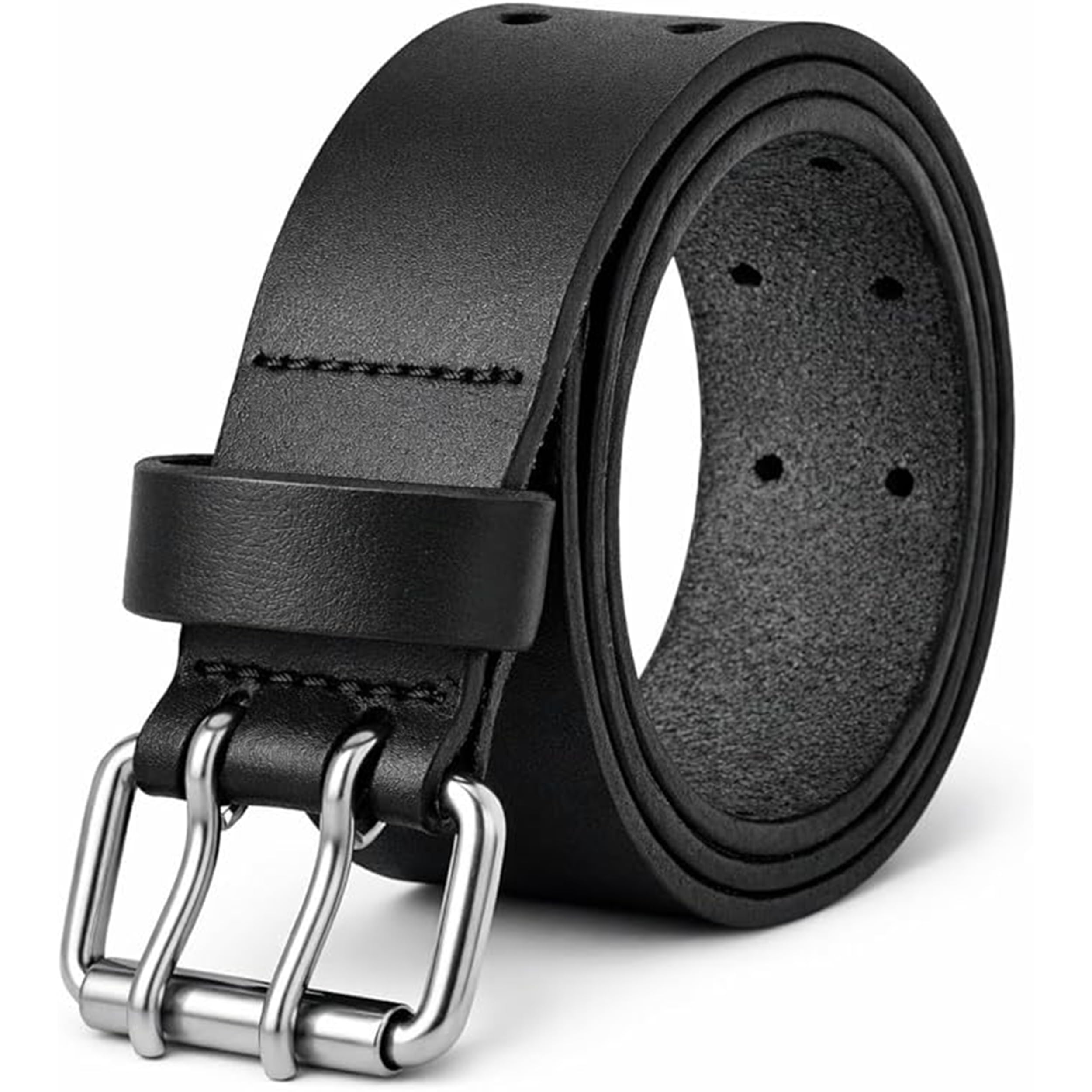 PBF Belts for Men - Double Prong 38mm Full Grain Wide Leather belt for men - Heavy Duty, Crack & Peel & Nickel Free, Adjustable & Comfortable (For Waist 58" - 62", Black)