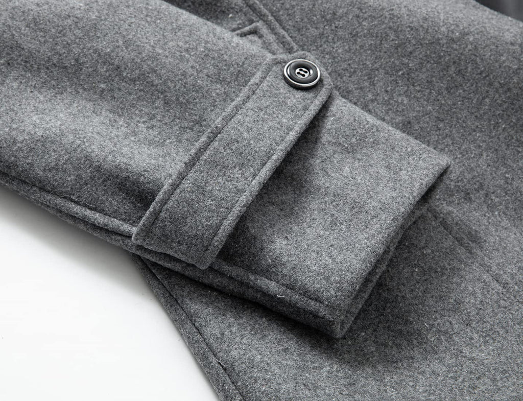 chouyatou Men's Winter Stylish Wool Blend Single Breasted Military Peacoat (Small, Solid-Grey)