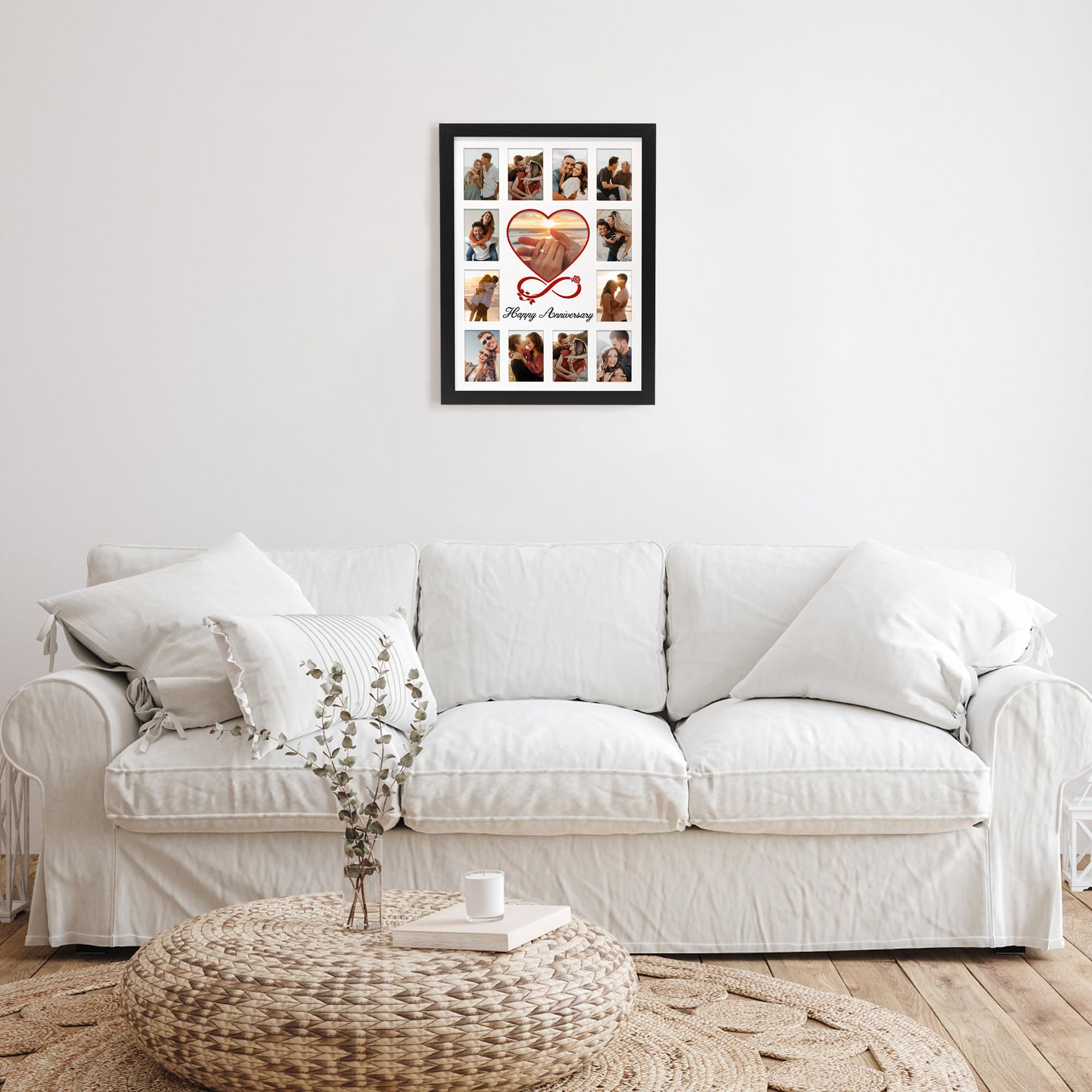 FramePro 12x16 Heart Anniversary Collage Picture Frame, DIY Names Custom Multi Photo Frame Holds 13 Photos, Anniversary Decorations Gifts for Couples Husband Wife, 1st Year Wedding & Valentine’s Day Gift Ideas (Black)