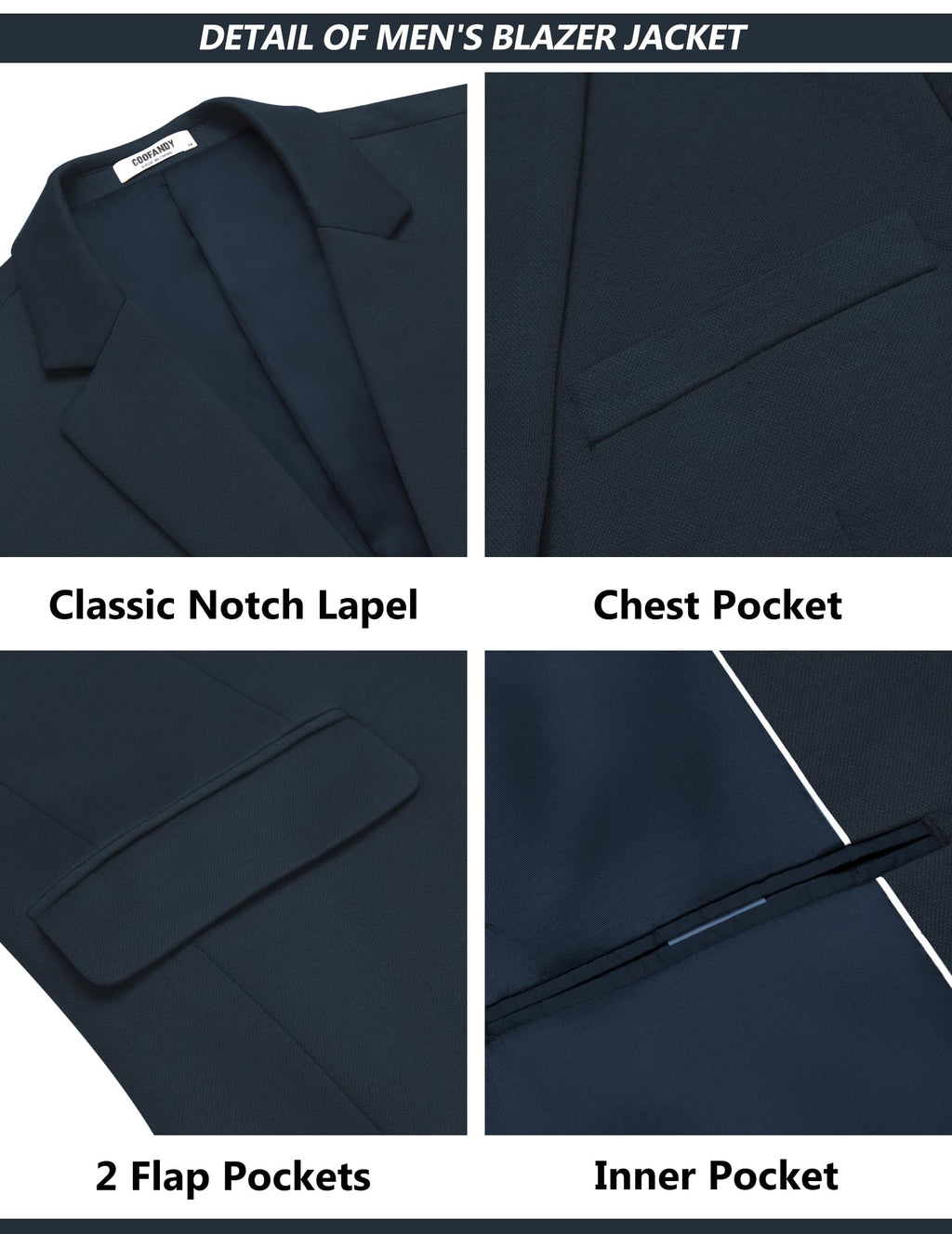 COOFANDY Men's Suits 2 Piece Slim Fit Suit Set 2 Button Lightweight Casual Knit Blazer Suit Jacket Pants Navy Blue