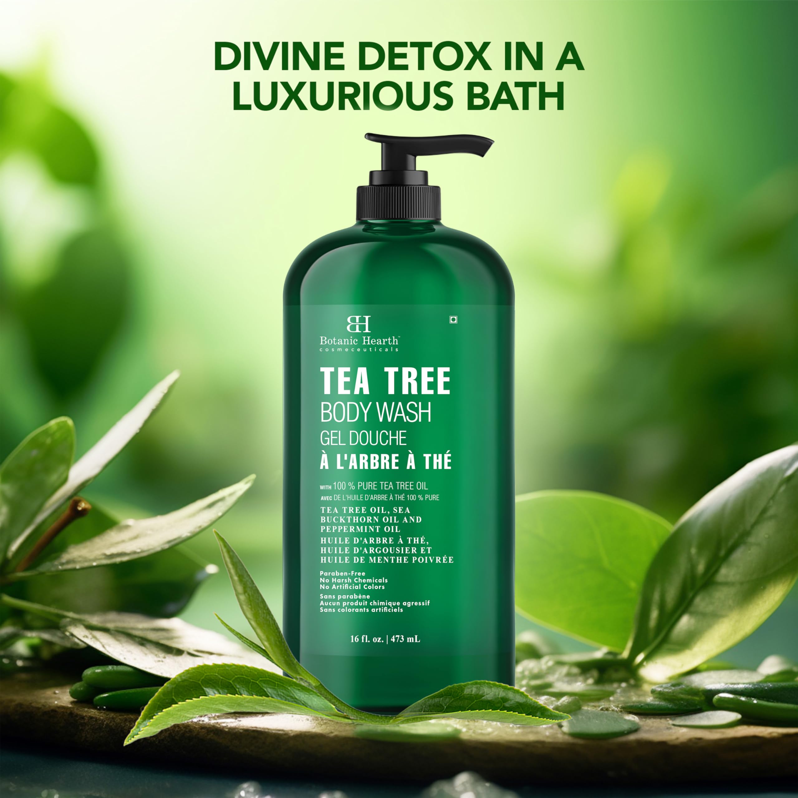 Botanic Hearth Tea Tree Body Wash -16 fl oz- All-Natural Antifungal & Odor-Control Shower Gel for Acne, Athlete’s Foot, Ringworm, Jock Itch & Healthy Skin,Sulfate & Paraben Free, for Men and Women