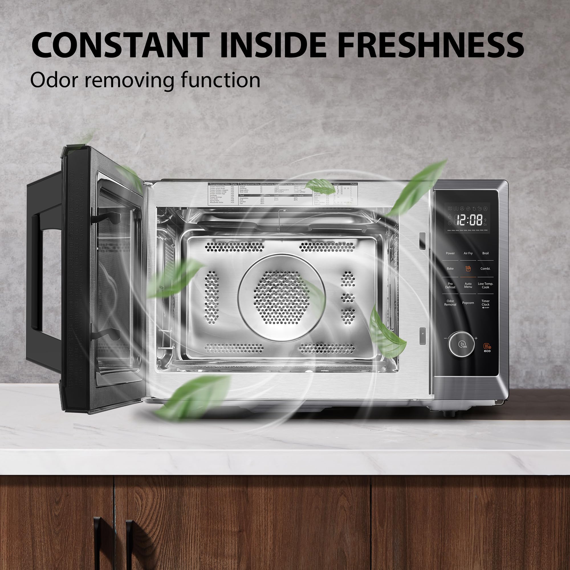 TOSHIBA Air Fryer Combo 8-in-1 Countertop Microwave Oven, with Convection, Broil, Odor Removal Mode, 12.4" Position Memory Turntable, Child-Lock, 1.0 Cu.ft, Black Stainless Steel, ML2-EC10SA(BS)