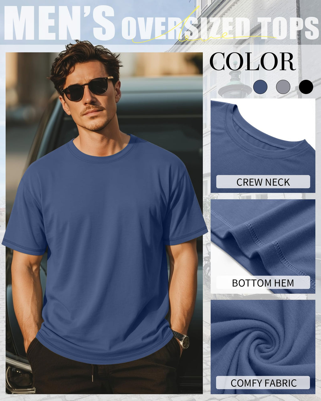 Neer 3 Pack Big and Tall Shirts for Men L-7xl, Short Sleeve Men Crewneck Tops Loose Casual Large T-Shirts Summer Basic Tee(Black, Light Gray, Blue,4X-Large)