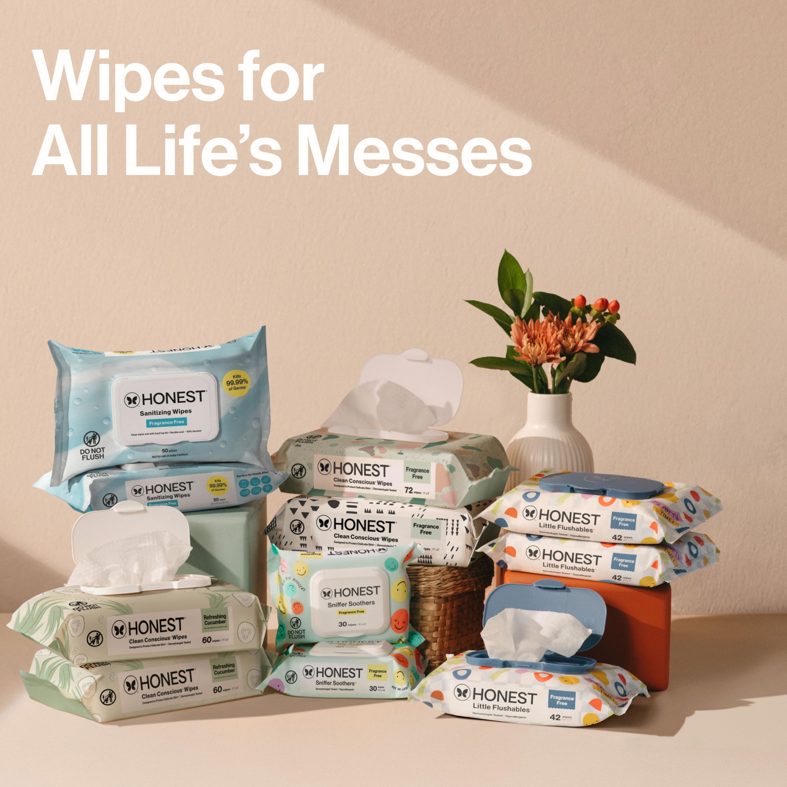 The Honest Company Hypoallergenic Multi-Use Baby Wipes for Sensitive Skin Baby Pattern Play 288 Count