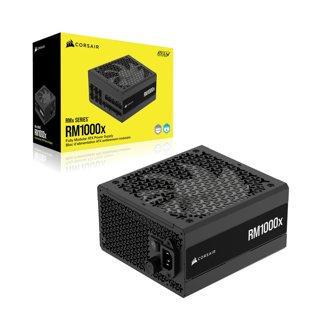 CORSAIR RM1000x ATX 3.1 PCIe 5.1 Ready Fully Modular 1000W Power Supply – Low-Noise, Cybenetics Gold Efficiency, Native 12V-2x6 Connector – Black