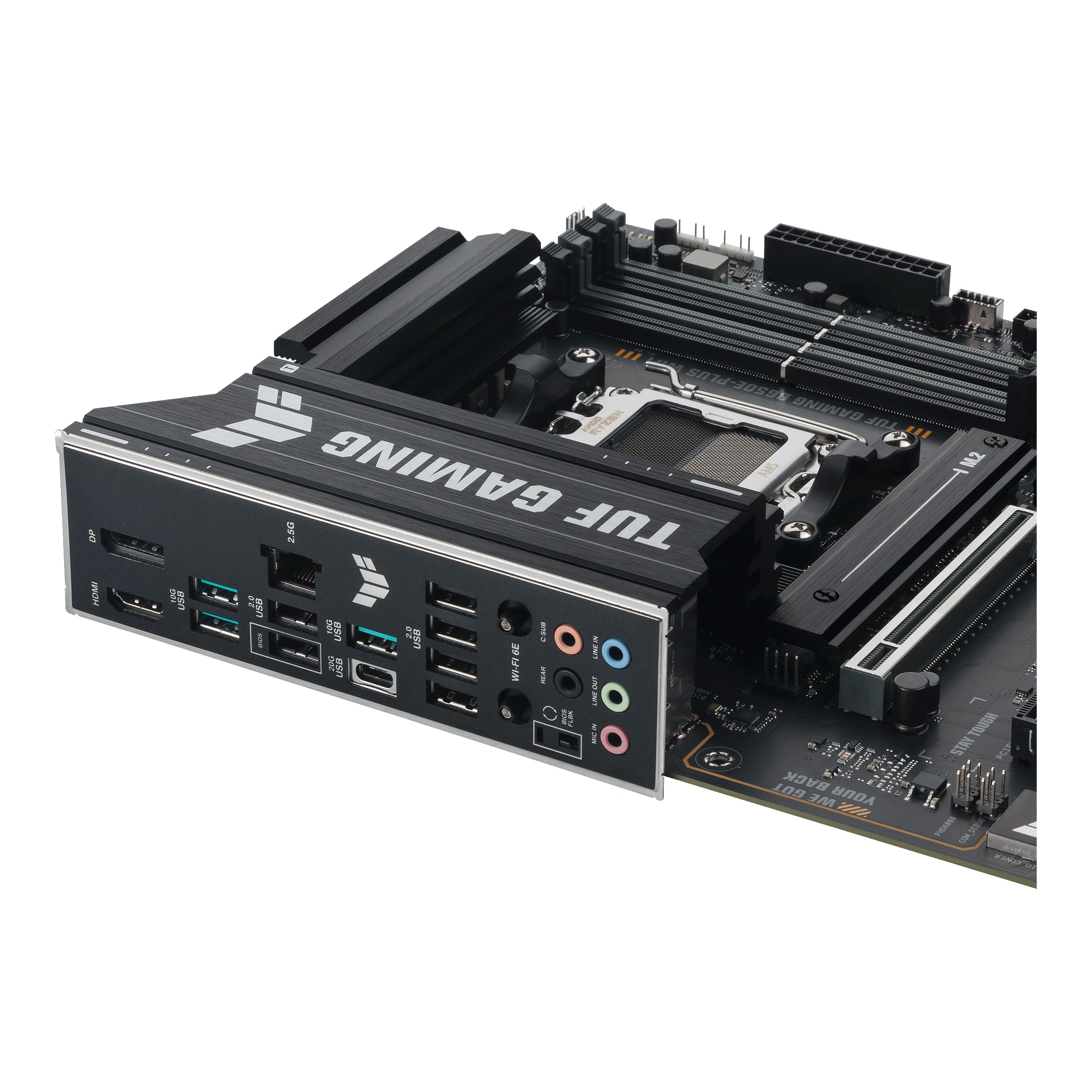 ASUS TUF Gaming B650E-PLUS WiFi AMD B650 ATX Motherboard, 12+2+1 80A DrMOS Power Stages, DDR5, PCIe 5.0 Ready, 3X M.2, Wi-Fi 6E, 2.5Gb LAN, DisplayPort, HDMI™, USB Type-C, BIOS Flashback, Aura Sync
