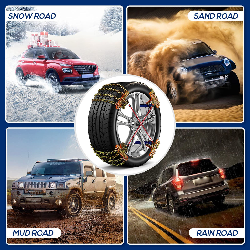 Snow Tire Chains for Car SUV Pickup Trucks, Universal Car Snow Chains, Snow Traction for Tires, Fit for Tire Width 195 205 215 220 225 235 240 245 255 265