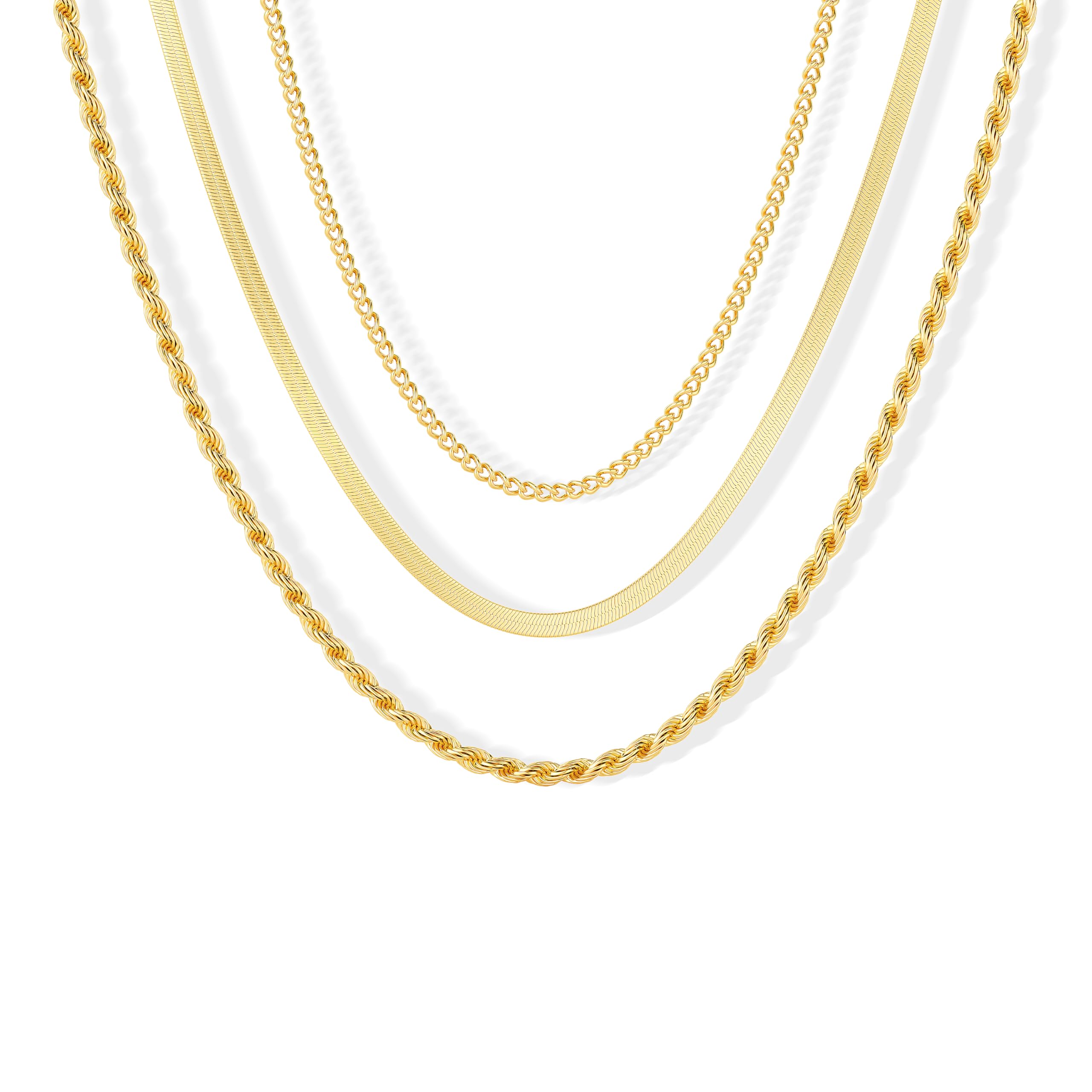 Freekiss Gold Herringbone Necklace for Women: Layered Chain Necklaces Dainty 14k Gold Plated Snake Cuban Rope Choker Necklace Stack Simple Chunky Womens Jewelry Gift