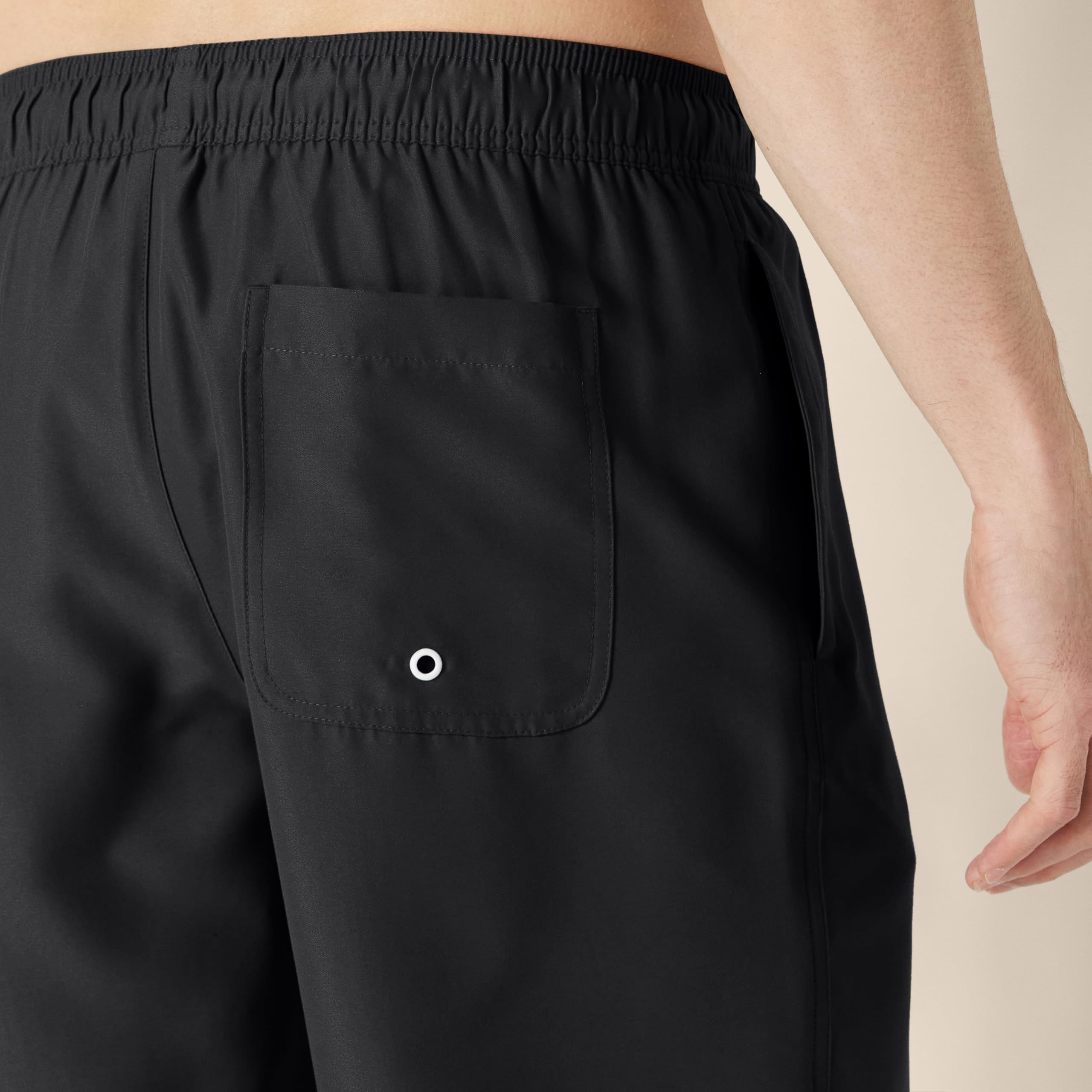 Amazon Essentials Men's 9" Swim Trunks with Mesh Lining, Pockets, Drawstring Closure, Black, Large