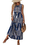 Casual Dresses for Women Long Maxi Sun Dresses Sleeveless Boho Summer Wedding Guest Dresses Formal Work Dress Empire Waist Beach Vacation Outfits Spring Fashion Clothing Cute XL Navy Print