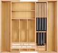 Csoravist 9-Piece Bamboo Kitchen Drawer Organizer Set, Expandable Silverware &Utensil Organizer with Removable Knife Block & Steak Knives, Flatware Organization, Tableware Dividers Storage(Natural)