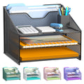 Samstar Desk File Organizer, Mesh Letter File Folder Holder with 3 Paper Trays and 2 Vertical Upright Section, for Office Supplies,Desk Accessories & Workspace,Black.