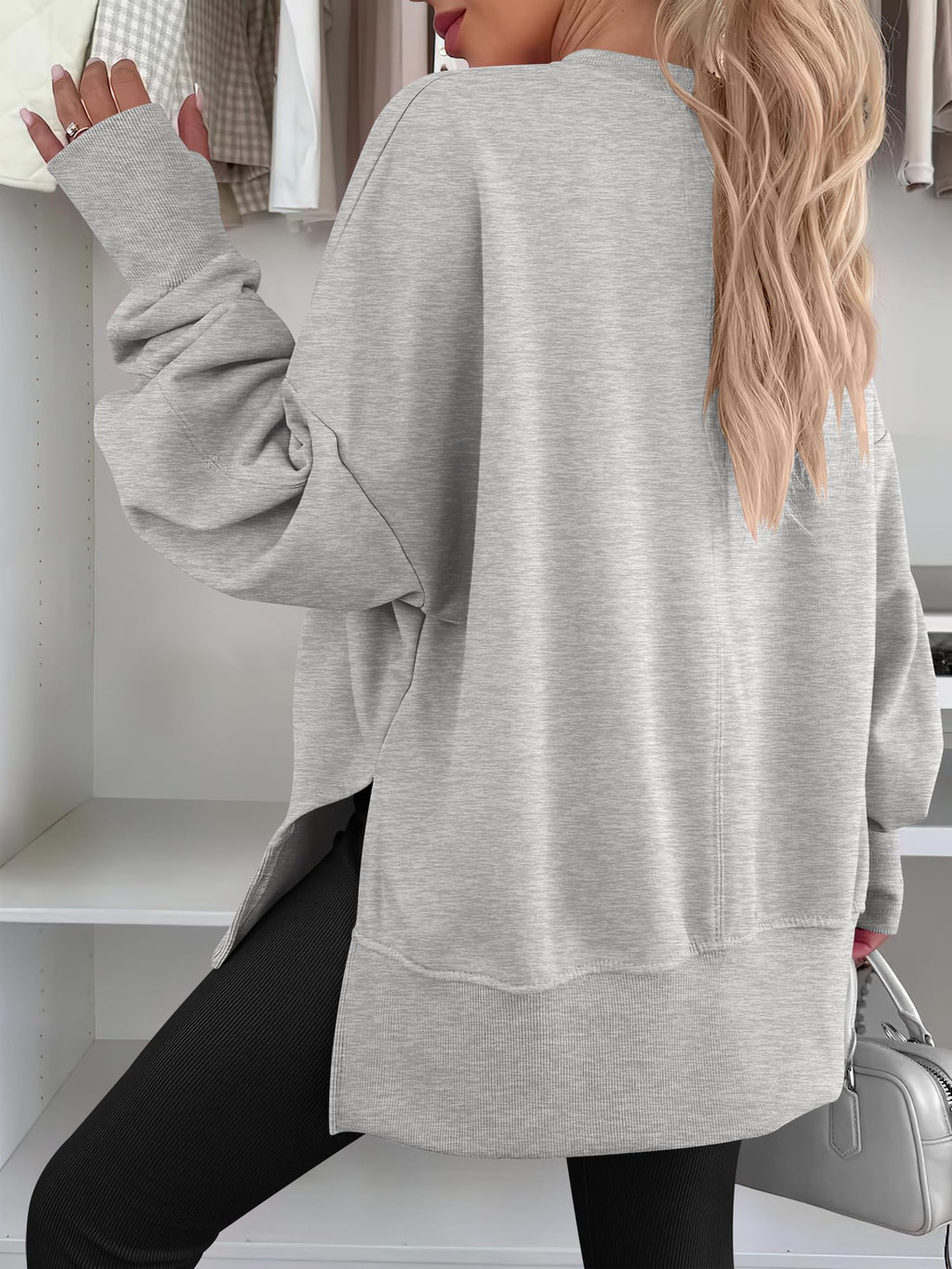 ANRABESS Women Oversized Sweatshirts Thumbhole Long Sleeve Hoodies Shirts 2025 Fall Side Slit Pullover Top Teen Y2k Outfits Grey Small