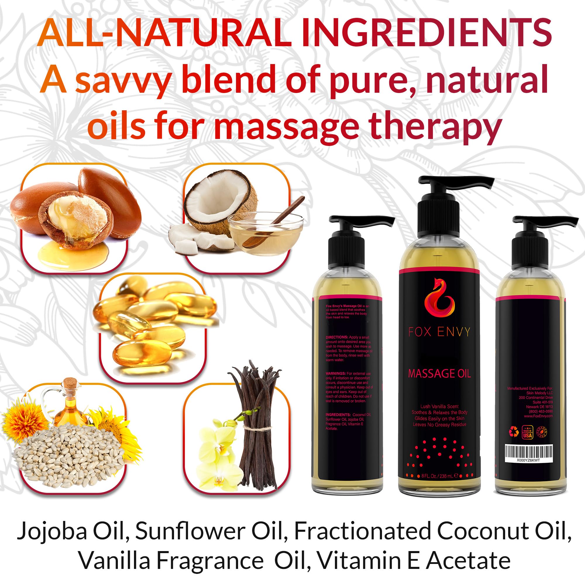 Body Massage Oil: Massage Oil for Massage Therapy, Premium Massaging Oil-Lush Vanilla Scent with Jojoba & Coconut, Therapeutic Oil 1Bottle, 8 fl oz