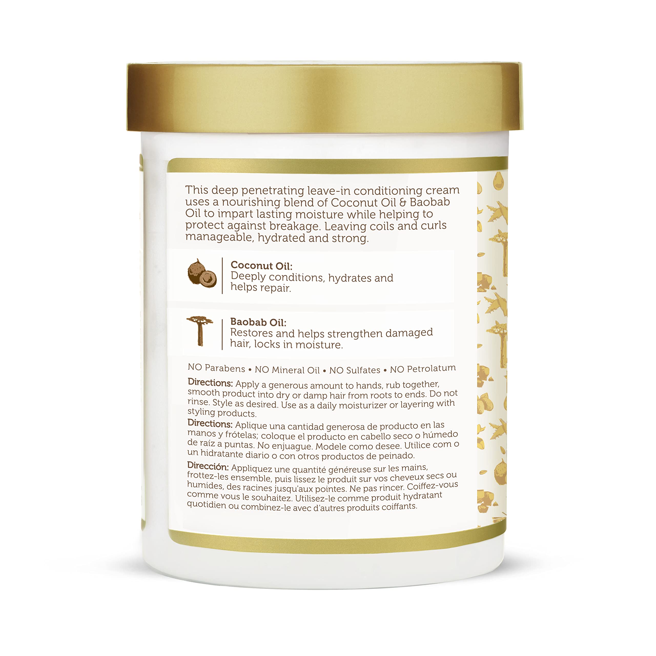 African Pride Moisture Miracle Leave-In Cream with Baobab Oil & Coconut Oil for Coily & Curly Hair, Adds Moisture, Helps Repair & Strengthen, 18 oz