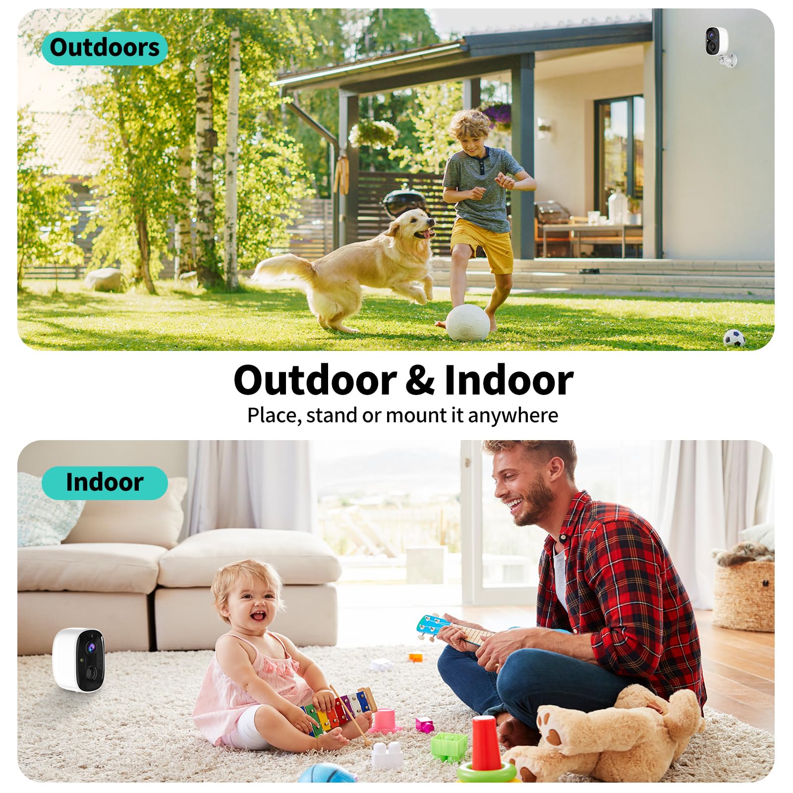 Security Cameras Wireless Outdoor,2K Indoor WiFi Wireless Cameras,Outside Battery Powered Cameras for Home Security,AI Motion Detection,Color Night Vision,Spotlight,Siren Alarm,SD/Cloud Storage,2Pack