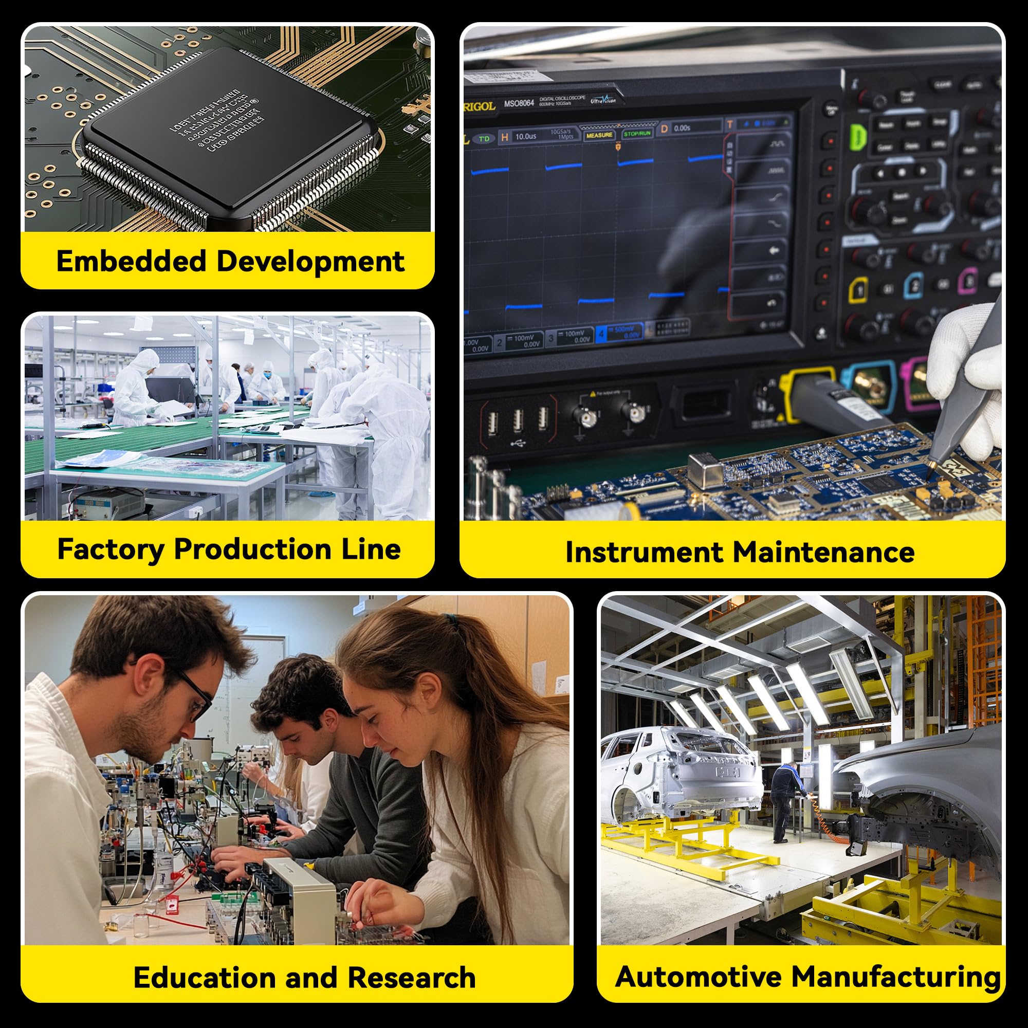 RIGOL Digital Oscilloscope DHO804 70 MHz 4-Ch 1.25 GSa/s 12-bit 25 Mpts UltraAcquire 1,000,000 wfms/s 7" Touch LAN/USB/HDMI Web Control SCPI for Power Ripple Embedded Debug