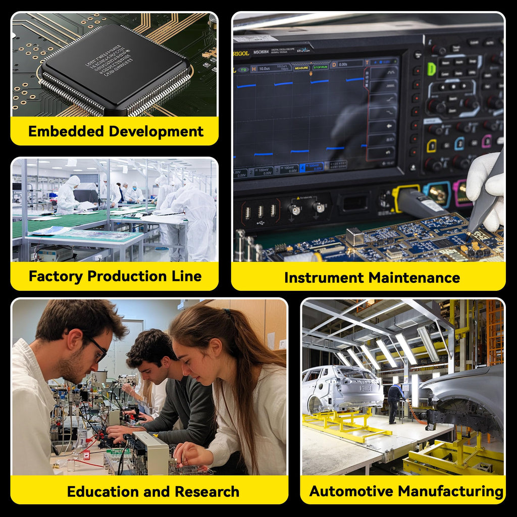 RIGOL Digital Oscilloscope DHO814 100 MHz 4-Ch 1.25 GSa/s 12-bit 25 Mpts UltraAcquire 1,000,000 wfms/s 7" Touch LAN/USB/HDMI Web Control SCPI for Power Ripple MCU Bus Debug
