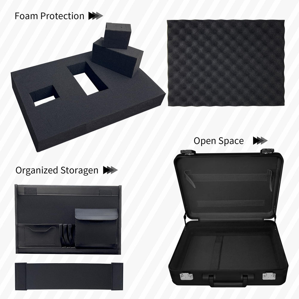 ALUNEX Aluminum Storage Case with Customizable Foam, 3-in-1 Modular Interior, Professional Briefcase with TSA Locks for Men & Women, Organizer & Divider for Documents, Electronics & Tools
