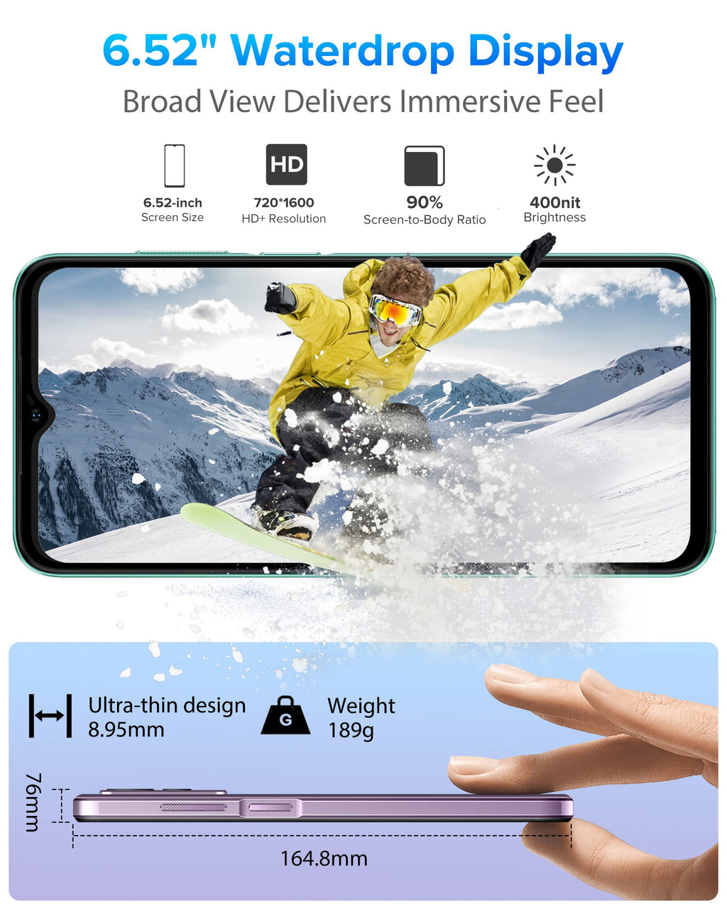 Ulefone Unlocked Smartphone, Note 14 Cell Phone Unlocked, Android 12, 6.52" IPS Full-Screen, 4500mAh, 7GB + 16GB, 3-Card Slots, 8MP Camera, Dual SIM, Face Recognition, 4G Cheap Phones - Green