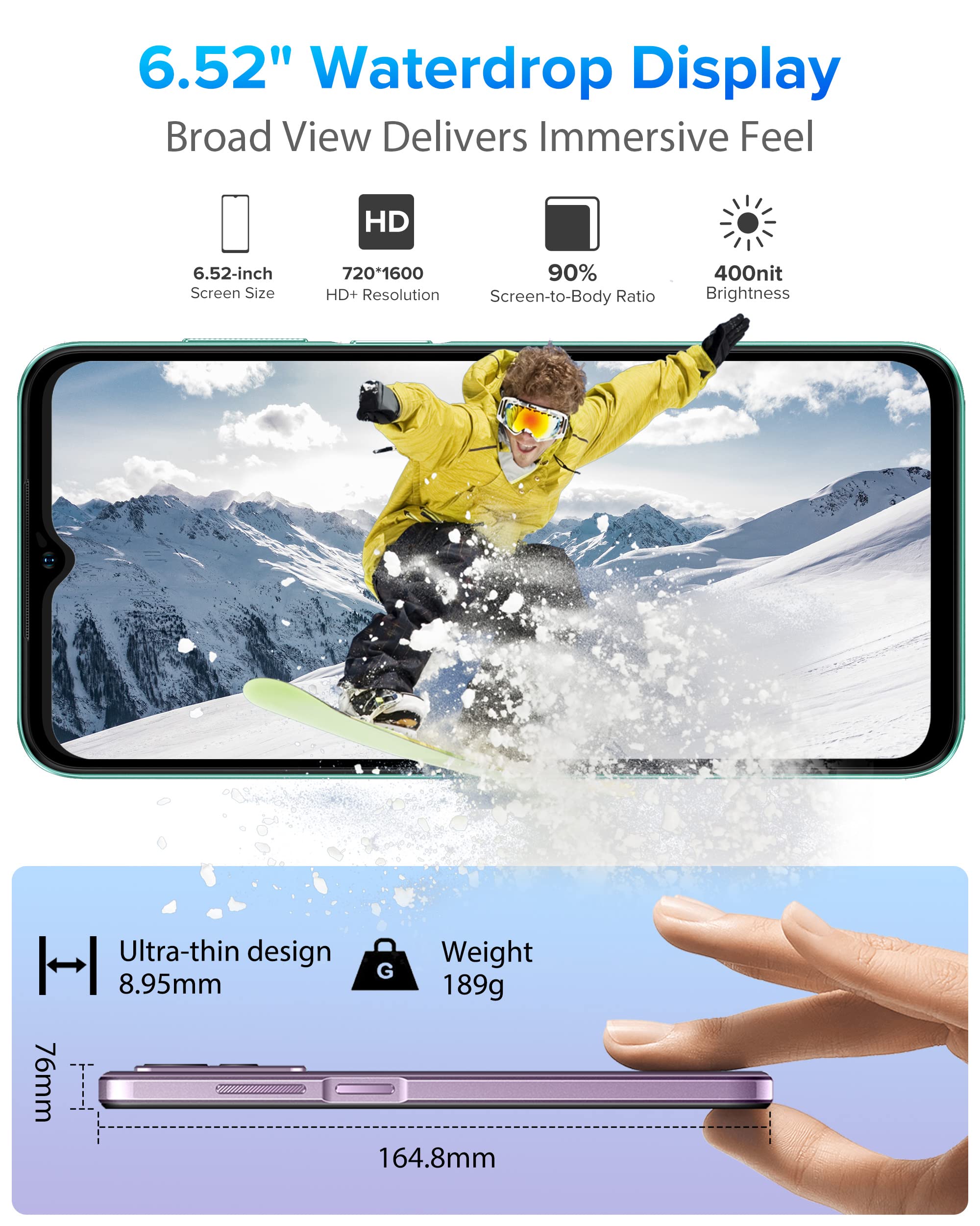 Ulefone Unlocked Smartphone, Note 14 Cell Phone Unlocked, Android 12, 6.52" IPS Full-Screen, 4500mAh, 7GB + 16GB, 3-Card Slots, 8MP Camera, Dual SIM, Face Recognition, 4G Cheap Phones - Green
