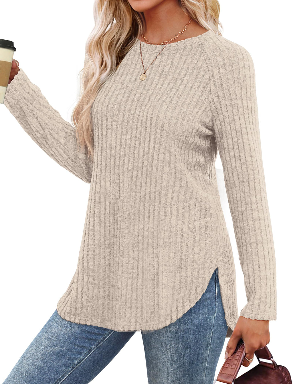 Saloogoe Womens Fall Fashion 2025 Tunic Shirts for Women Dressy Casual Long Sleeve Top Trendy Outfits Fall Must Haves Cream M