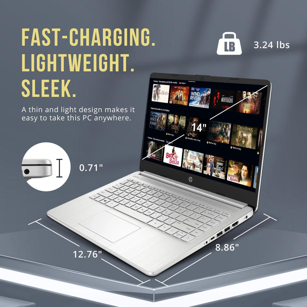 HP Stream 14" HD BrightView Laptop, Intel Processor N150, 16GB RAM, 416GB Storage (128GB eMMC + 288GB Docking Station Set), Intel UHD Graphics, 720p Camera, Wi-Fi, 1 Year Office 365, Win 11 S, Silver