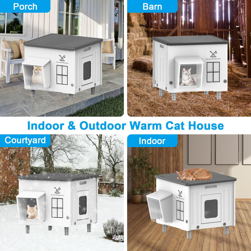 Dahivs Indestructible Heated Cat House for Outside Winter, Heated Outdoor Cat House Weatherproof with Escape Door, Waterproof & Insulated Outdoor Cat Shelter for Feral Stray Cat Kitty. 17.7"x15"x17.5"