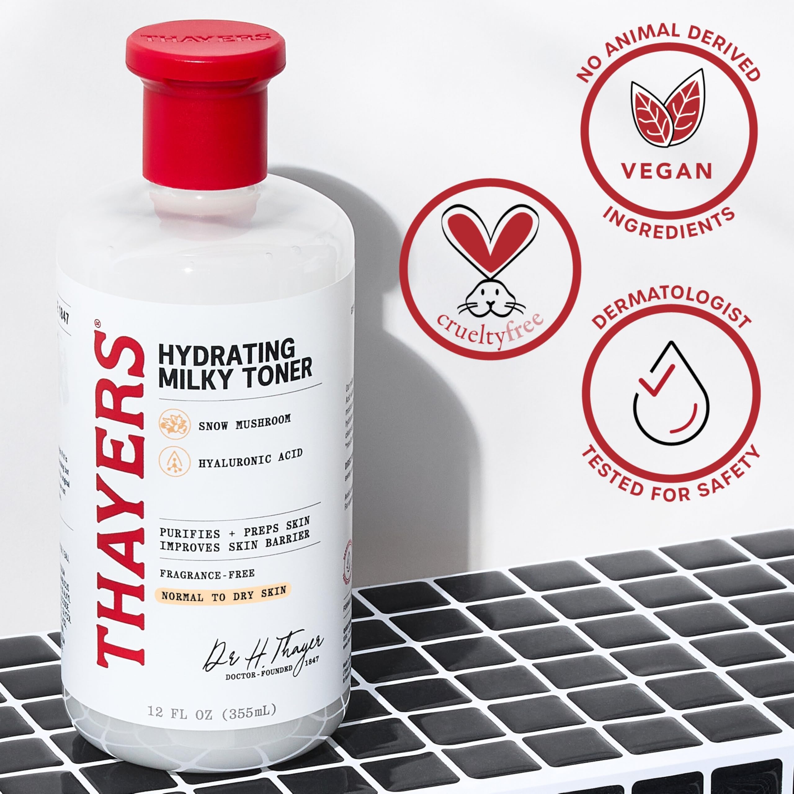 THAYERS Milky Hydrating Face Toner with Snow Mushroom Tremella, Hyaluronic Acid and Elderflower, Dermatologist Recommended Gentle Alcohol Free Skincare for Dry & Sensitive Skin, Paraben Free, 3 Fl Oz