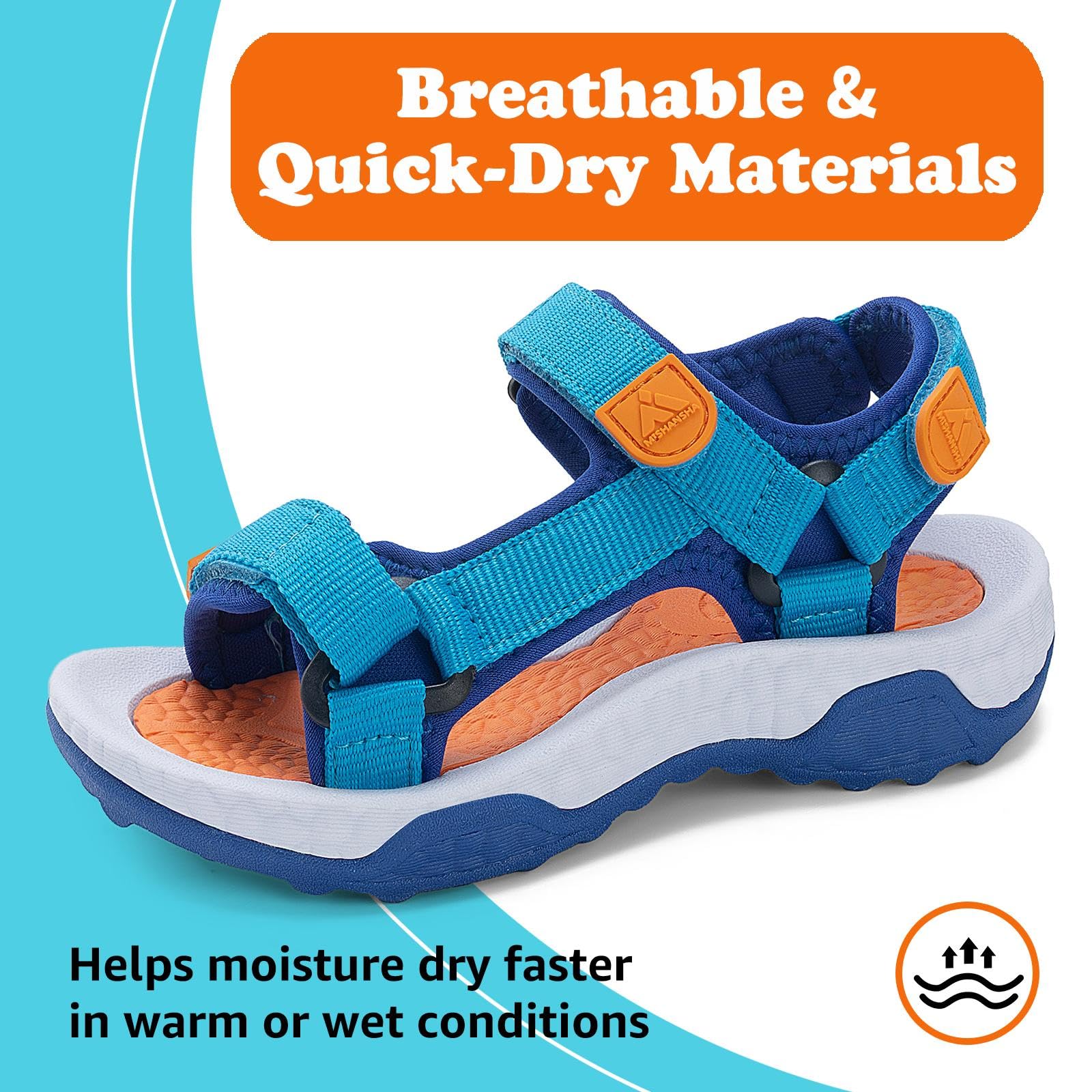 Mishansha Boys Girls Sandals with Three Adjustable Straps Open-Toe Summer Outdoor Athletic Sandals 9 Toddler Blue