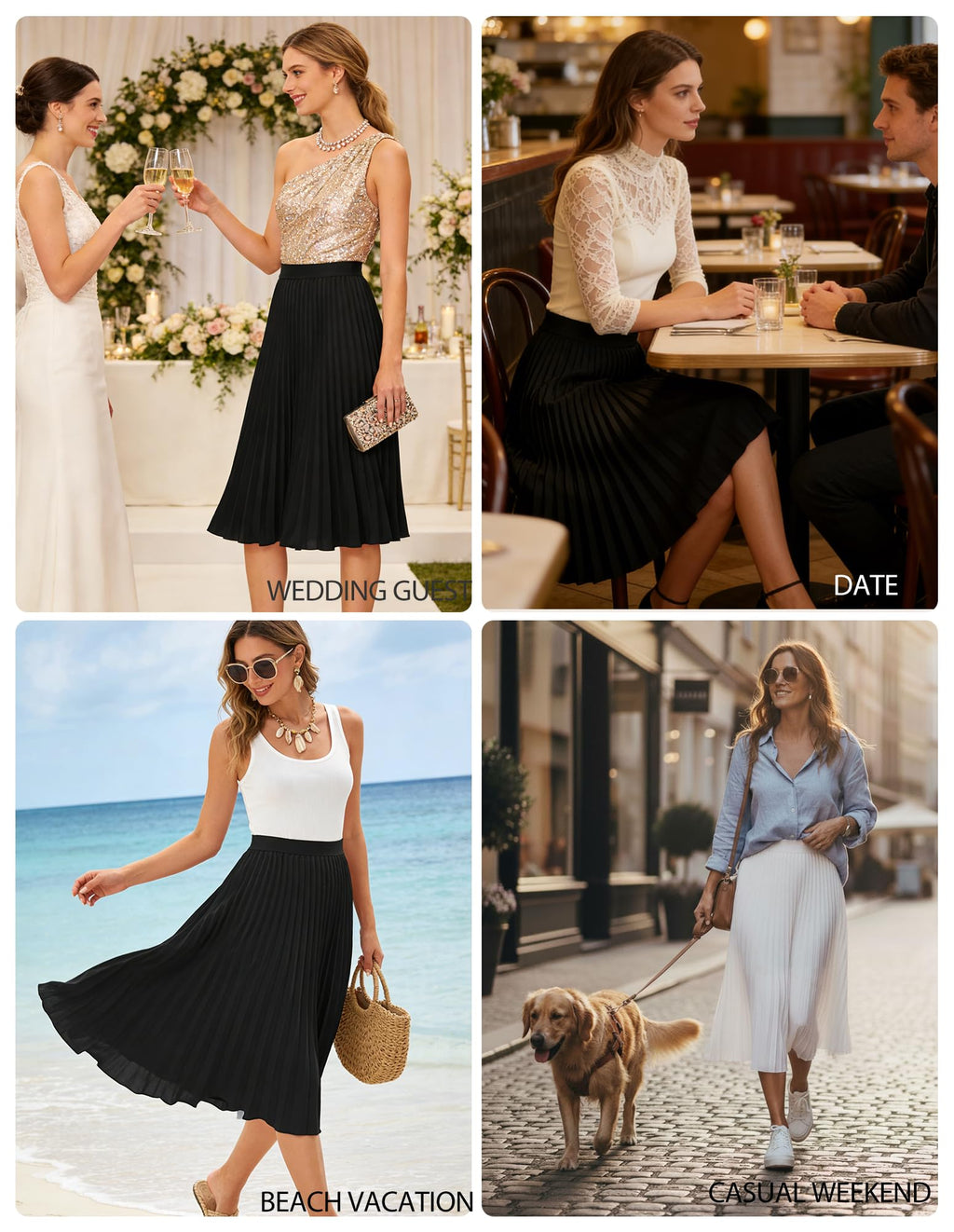 GRACE KARIN Women's Elegant High Waist Flared Pleated Swing Long Chiffon Skirt Black S